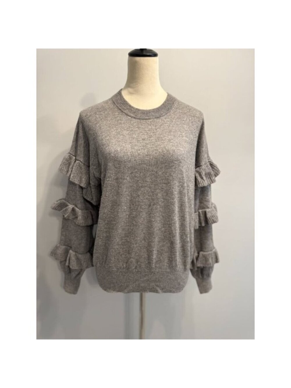NEW J. Crew women's medium charcoal ruffled sleeves sweater Retails $75